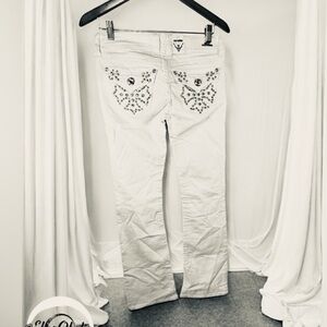 Rhinestone Jeans White Bootcut Jeans Size 7 Studded Rhinestone Pockets cowgirl